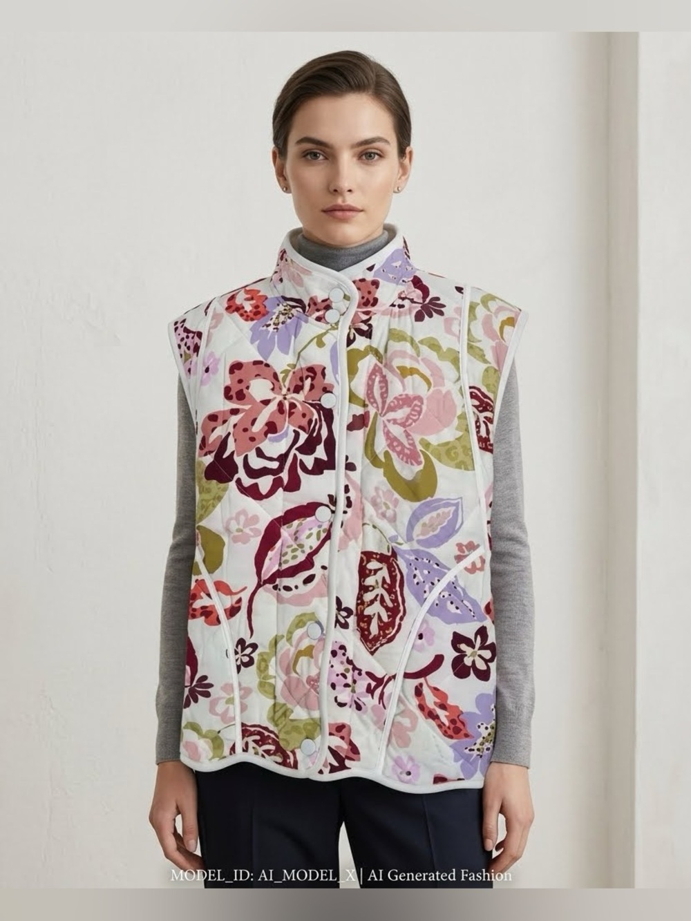 ILLA ILLA Darla Quilted Escalloped Edge Floral Vest - Size L Cottagecore